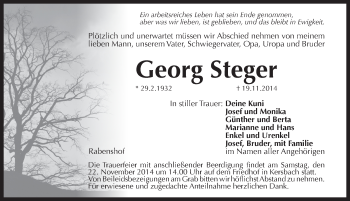 Traueranzeige von Georg Steger von Pegnitz-Zeitung